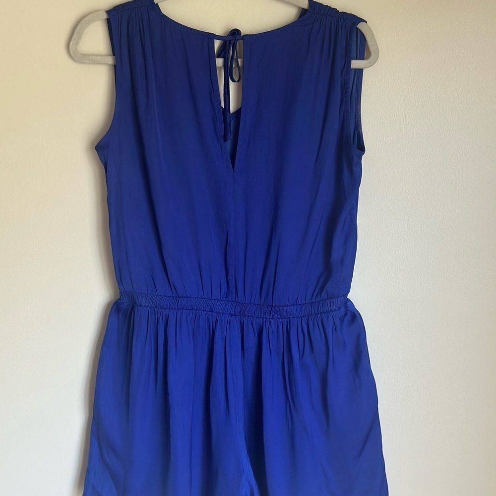 Ann Taylor Loft Silky Romper XXS Petite Royal Blue VNeck Open Back Shorts Dressy - Picture 5 of 10